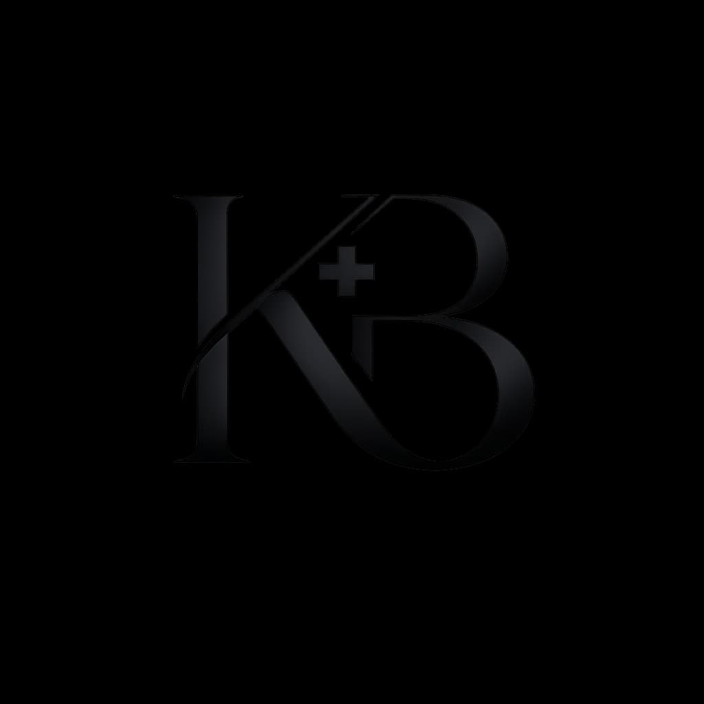 Minimal monogram logo of intertwined initials KB for Kia Baeza, reflecting sophistication and healthcare design.