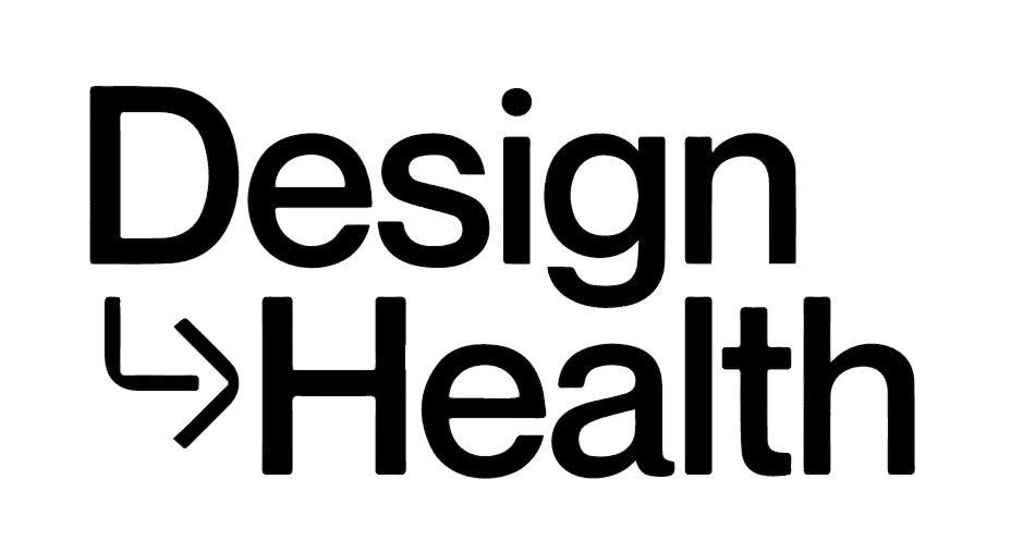 Black text reading 'Design Health' with a stylized arrow pointing from Design to Health.