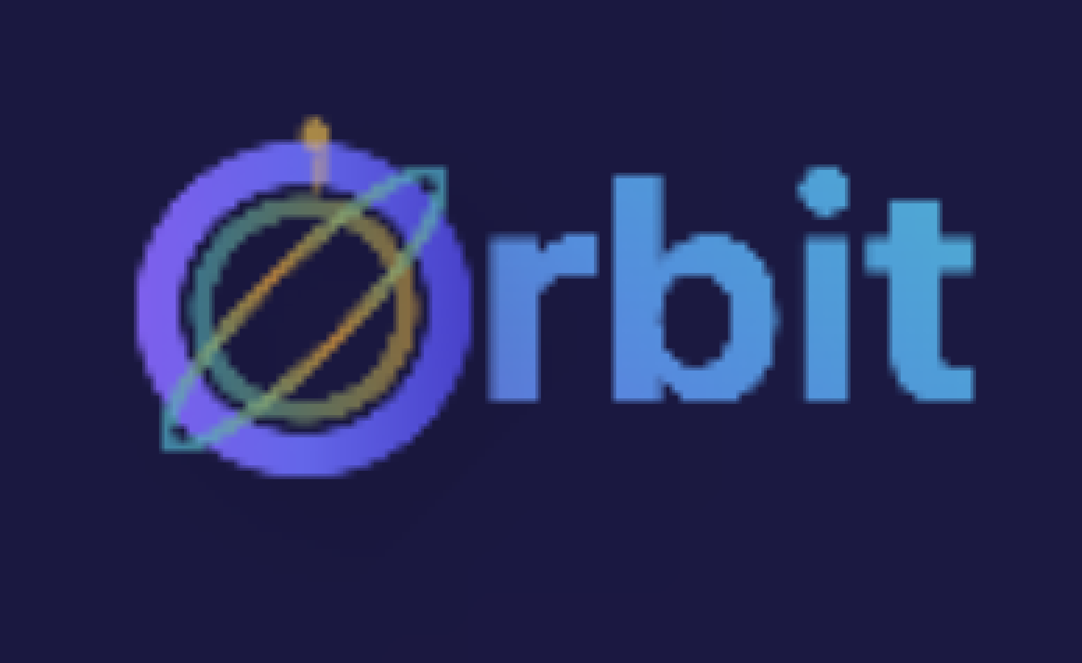 Orbit logo featuring a purple stylized O with planetary rings on a dark background.
